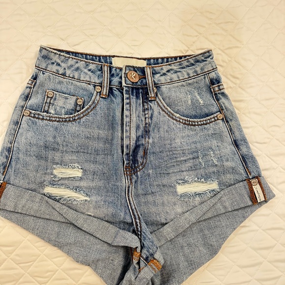 One Teaspoon Blue Jean Shorts Distressed High-Waisted - Picture 2 of 4